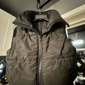 Black Quilted Puffer Vest with High Collar